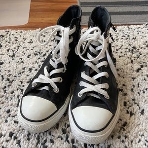 Real leather hi top converse with punk zip design